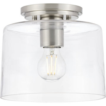 Adley 1-Light Brushed Nickel Clear Glass New Traditional Flush Mount Light