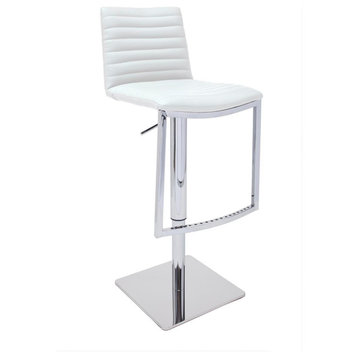 London Swivel Hydraulic Barstool, White, Artificial Leather