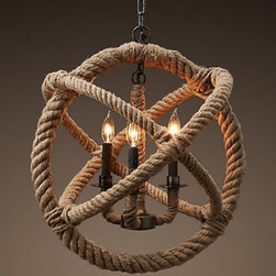 Hemp Rope Weave Ball Three Lights Chandelier - Chandeliers