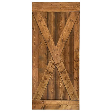 Stained Solid Pine Wood Sliding Barn Door, Walunt, 38"x84", X Series
