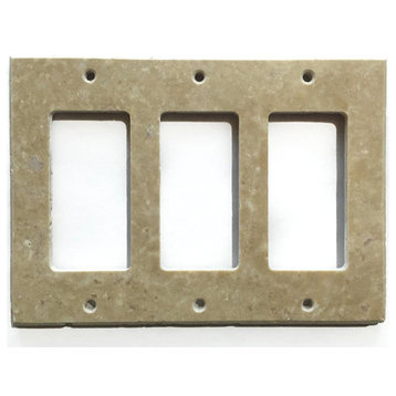 100% Authentic Real Travertine Switch Wall Plates Covers - Honed (Matte), Walnut, 3 Rocker