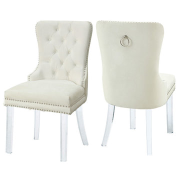 The Dame Dining Chair, Cream, Velvet (Set of 2)