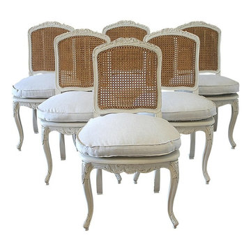 Set of 6 French Country Louis XV Style Cane Back Dining Chairs