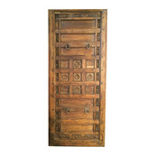 Mogul Interior - Consigned Antique Indian Floral Carved Panels Teak Headboard chakra headboard - Accent Chests And Cabinets