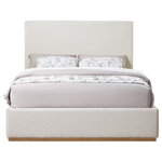 Meridian Furniture - Monaco Boucle Fabric Upholstered Bed, Cream, King - Give your bedroom a contemporary makeover with this Monaco king bed from Meridian Furniture. Featuring a solid wood natural wire brush finish and rich cream boucle fabric upholstery, this king-size bed is perfect for any bedroom. Its frame is crafted from rubber wood and is covered with boucle fabric, giving it an elegant touch. Its contemporary design complements existing modern decor. Use this bed as a bold centerpiece for your bedroom, or pair it with matching furniture to complete your bedroom's contemporary look.