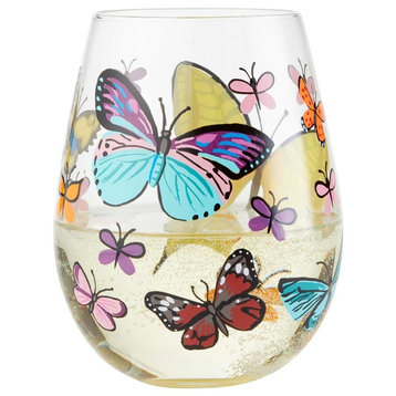 "Butterfly" Stemless Wine Glass by Lolita