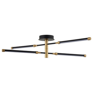 Fianco LED 4-Light Chandelier, Matte Black With Brass Accents Finish