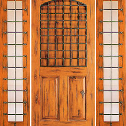 Prehung Door with Two Sidelights, Exterior, Knotty Alder 3-Panel - Front Doors