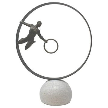 Modern Ring Gymnast Man Sculpture Open Acrobat Circle Iron Granite Male Athlete