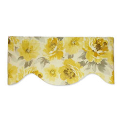 Priority Home and Design - Richloom Large Floral Yellow and Gray Valance - Valances