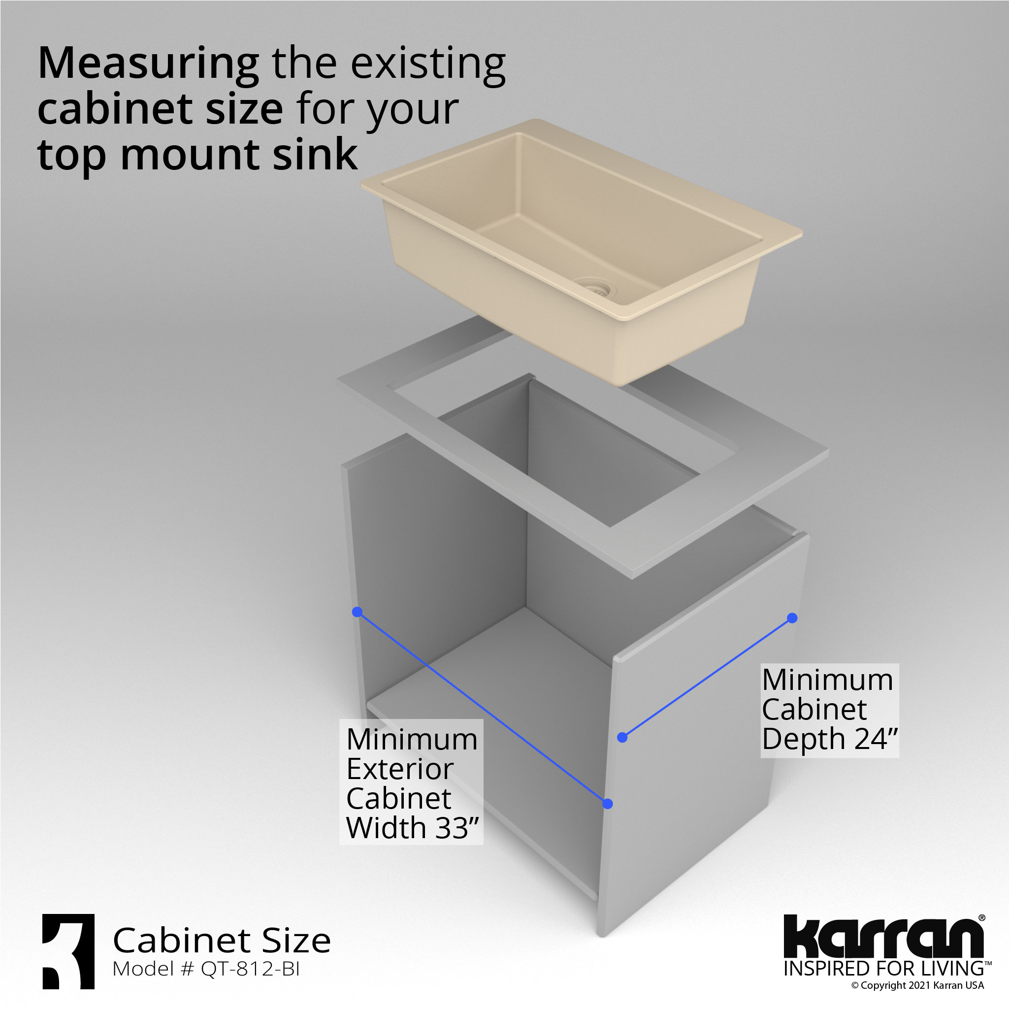 Karran QT-812 Top Mount 33" Large Single Bowl Quartz Kitchen Sink, Bisque