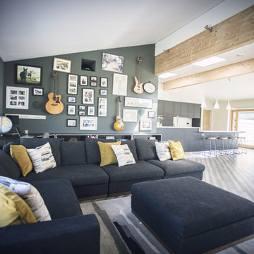 Gallery Wall with Mustard Cushions & Charcoal Corner Sofa