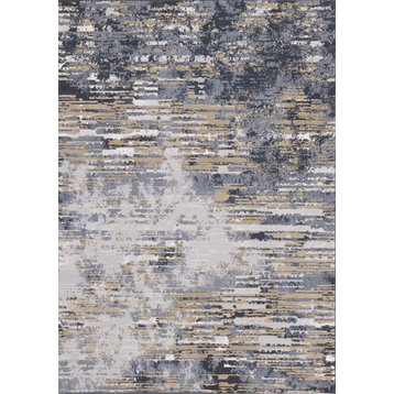 Isabelle Collection Beige Blue Distressed Rug, 5'3"x7'7"