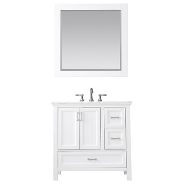 Isla White White Bathroom Vanity Set, 36", With Mirror