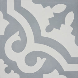 Moroccan Mosaic and Tile House - Tanger Handmade Cement Tile, Gray/White, Sample - Wall And Floor Tile