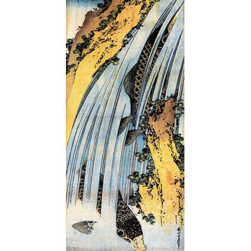 Carps Ascending Waterfall by Katsushika Hokusai, art print