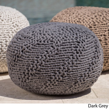 GDF Studio Ashbury Indoor/Outdoor Hand Knit Fabric Weave Pouf, Dark Gray