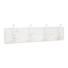 Traditional Wall Coat Rack, Antique White, 4 Hooks