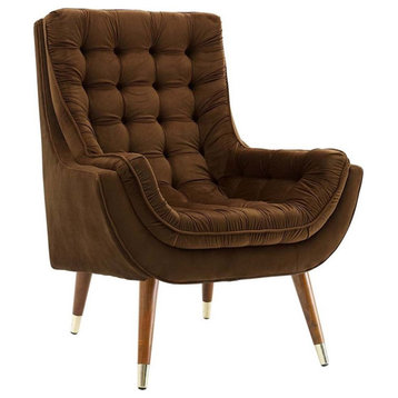 Modway Suggest Tufted Performance Velvet Lounge Chair in Brown