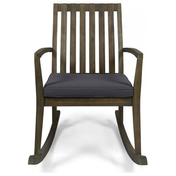 Muriel Outdoor Acacia Wood Rustic Style Rocking Chair With Cushions, Gray Finish