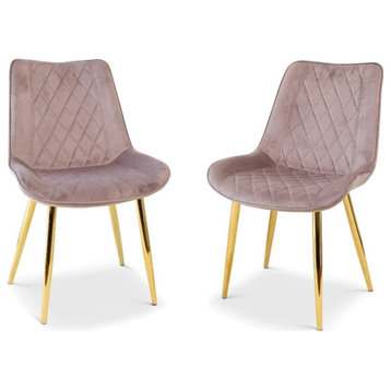 Simione Mid-Century Modern Velvet Dining Chairs in Pink (Set of 2)