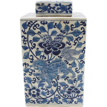 Tea Jar Service Items Vase Floral Lion Square Blue Colors May Vary