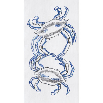 Blue Crabs on White Flour Sack Kitchen Towel Cotton 27 Inches