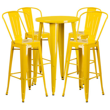 5-Piece 24" Round Metal Bar Table Set, Yellow