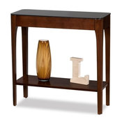 Bowery Hill Glass Top Console Table in Chestnut