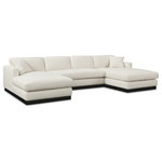 Meridian Furniture - Johanna Black Linen Textured Fabric 3pc. Sectional, Cream, Black Finish - Gather your whole crew for family movie night on this cream Johanna linen textured fabric sectional sofa. Upholstered in rich cream linen textured fabric and featuring a black finish solid wood base, this sectional exudes a mid-century charm that's both elegant and comfortable. The eucalyptus wood frame provides durability and ensures lasting performance and use, while the plush seat and pillowy back cushions offer a cozy seating experience.