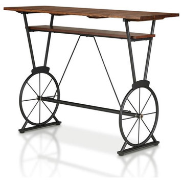 Furniture of America Cera Metal 1-Shelf Bar Table in Toasted Barnwood Brown