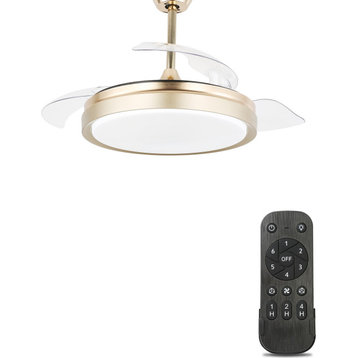 CurveCurio 42" Ceiling Fan, Concealable Blades, Remote Control for Bedroom, Gold