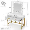 Vanity Table Set with Lighted Mirror with 9 Lights, Cushioned Stool and 2 Drawer