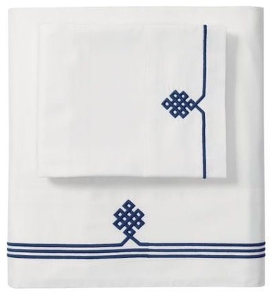 Traditional Sheet And Pillowcase Sets Navy Gobi Embroidered Sheet Set
