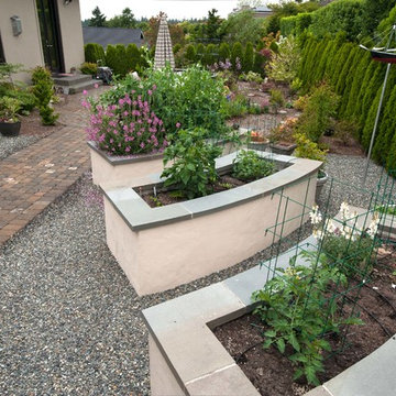 Small Garden Space with Patio and Raised Vegetable Beds