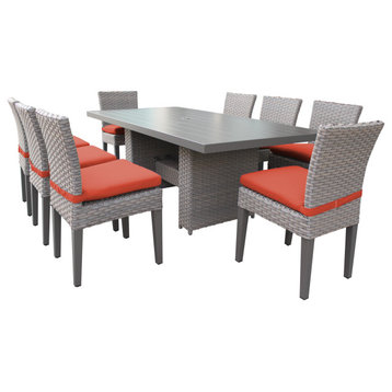 Monterey Rectangular Outdoor Patio Dining Table with 8 Armless Chairs Tangerine