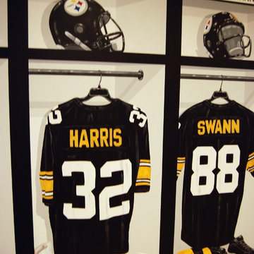 Pittsburgh Steelers 1970's Themed Locker Room Murals in a Home Gym/Game Room