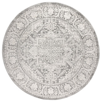 Modern Persian Vintage Medallion Light Grey 5' Round Area Rug