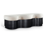 Meridian Furniture - Savoy Upholstered Bench, Cream, Velour Fur Fabric, Black Finish - The bold and artistic Savoy cream velour fur fabric upholstered bench brings a unique wave-like design to your space. Plush velour fur fabric atop creates a soft, luxurious seating experience, while the sculptural wooden base in a rich black finish adds a playful yet sophisticated touch. Perfect for those seeking to make a statement, it blends form and function, offering comfort and style in one eye-catching piece.
