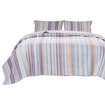 Benzara BM280435 Soft Cotton Queen Quilt Set, Pastel Striped, Multicolor
