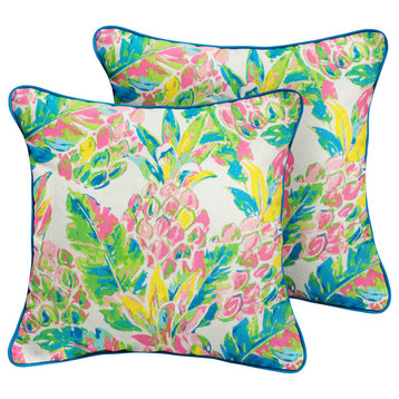 Pink and Blue Outdoor Corded Pillow Set, 16x16