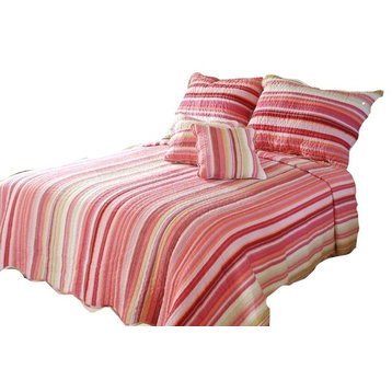 Sunrise Stripe Reversible Quilt Set, Red and Multicolor, Queen