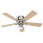 Hunter - Hunter 54209, Crestfield Low Profile with 3 LED Lights 52", Brushed Nickel - The Crestfield rustic ceiling fan boasts vintage-inspired blade irons and rustic finishes on the 52-inch reversible blades. Featuring snap on blades for easy installation, a three-speed motor and energy-efficient LED light bulbs, the Crestfield collection is available in a variety of sizes and finishes for a consistent style throughout the home.