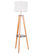 Compass Mid-Century Modern Floor Lamp With Shelf, Natural Wood/White Linen