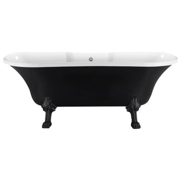 68" Streamline N103BL-WH Clawfoot Tub and Tray With External Drain