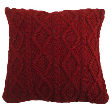 Cable Knit Soft Diamond Throw Pillow, 18"x18", Red