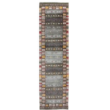 Oriental Rug Gabbeh Loribaft 9'11"x2'9" Hand Knotted Carpet