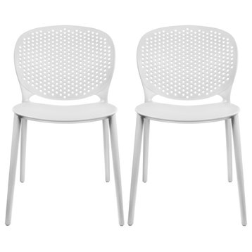 Stackable Plastic Armless Side Dining Chairs Fully Assembled Set of 2, White