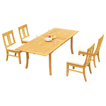 5-Piece Outdoor Teak Dining Set, 94" Rectangle Ext Table, 4 Osbo Armless Chairs
