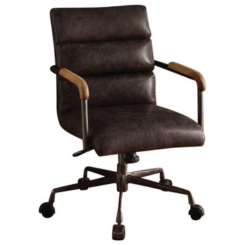 Benzara BM163561 Metal and Leather Executive Office Chair, Antique Brown